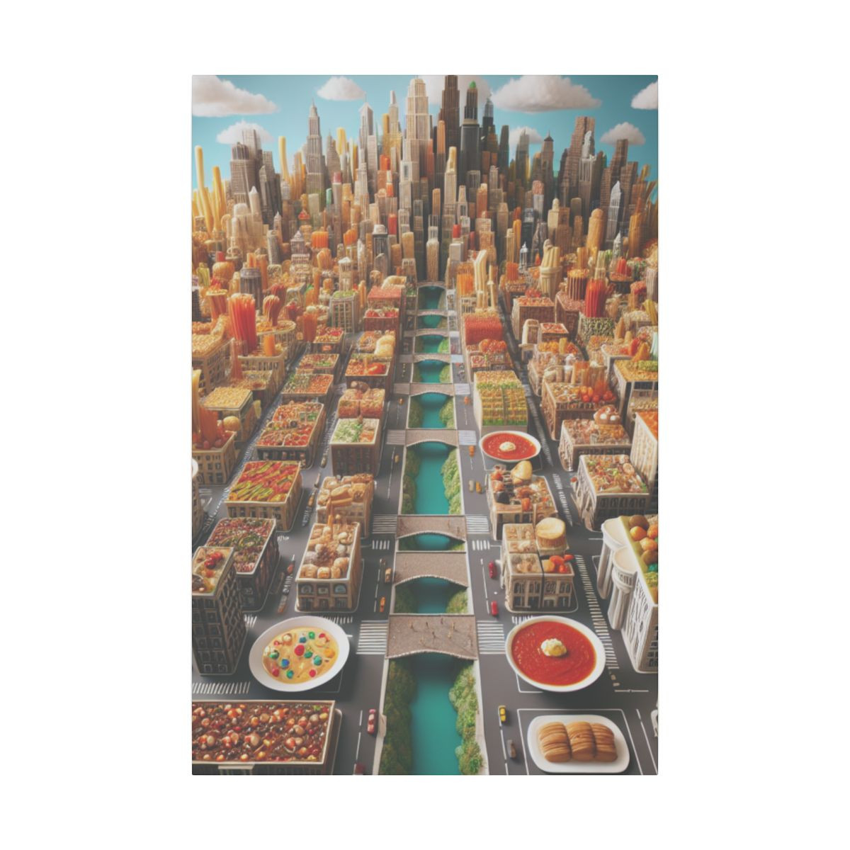 "Feast Your Eyes: A Fantastically Edible Cityscape Canvas" - Canvas