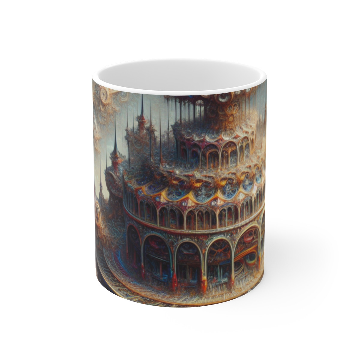 Fantasmagoric Carnival Dreamland: Surrealistic, Morphing Scene on Ceramic Mug - Mugs