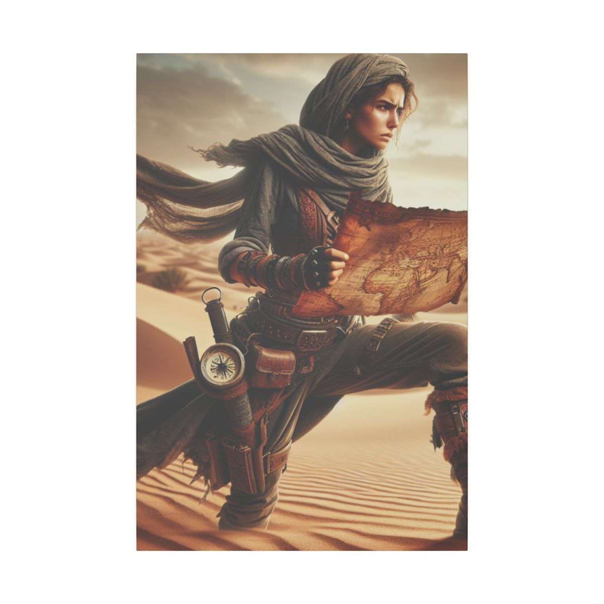 "Desert Valor: An Intrepid Arabian Treasure Hunter's Portrait Amidst the Sands" - Canvas