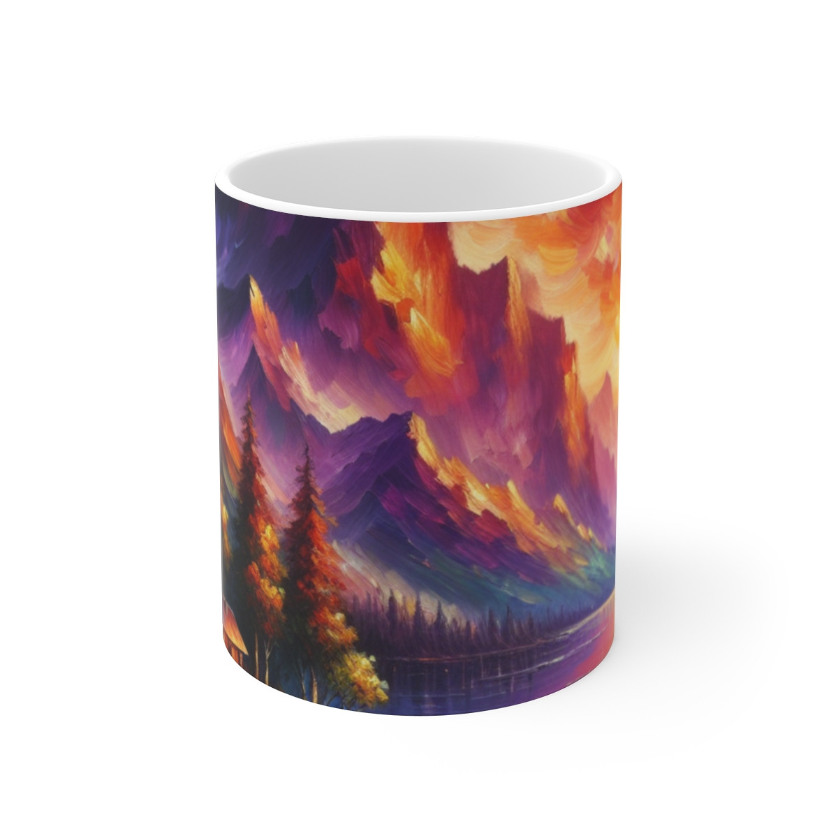 Tranquil Lake and Mountain Oil Painting Mug - Embrace Solitude in Vibrant Colors - Mugs