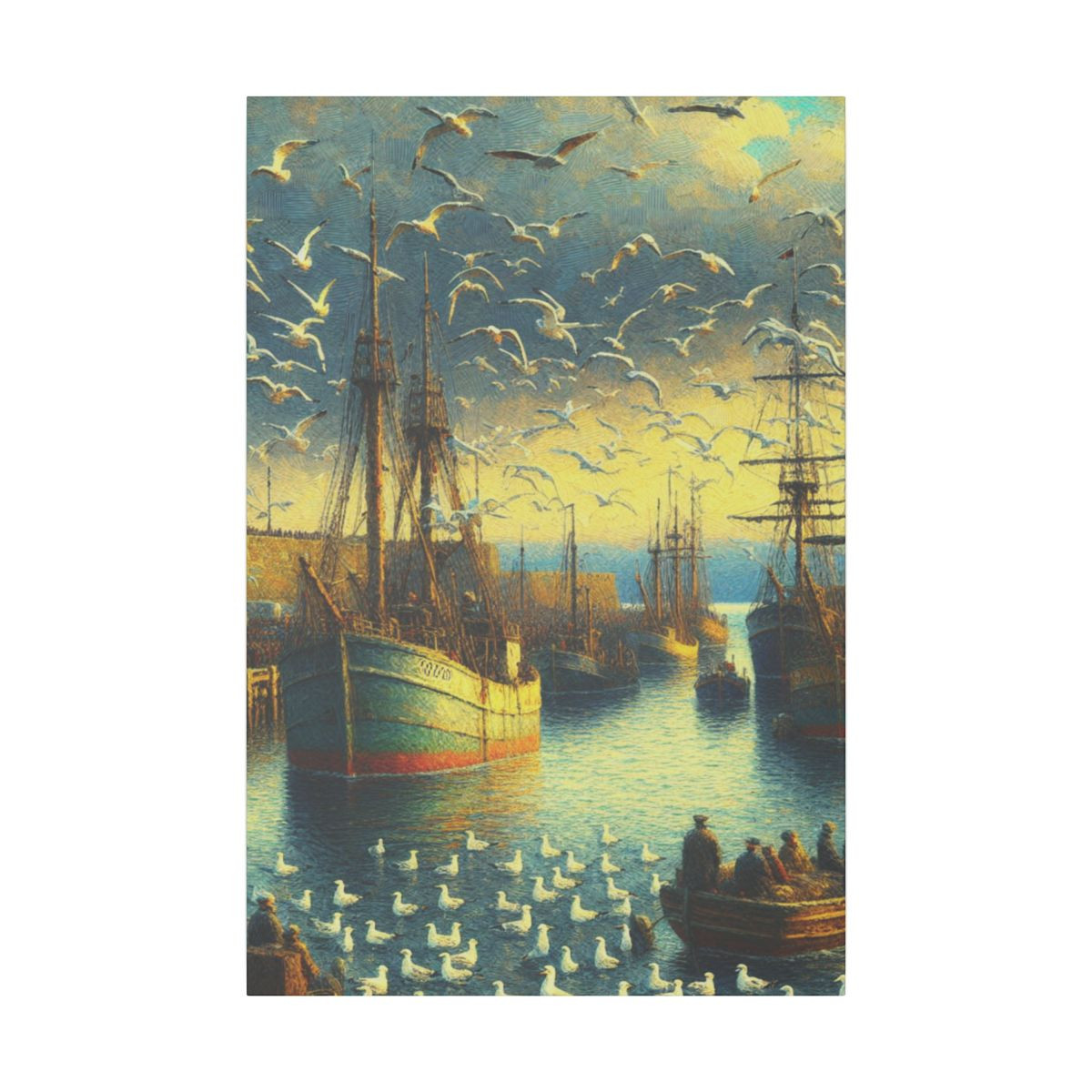 "Sunset Returns: A Bustling 19th Century Harbor Infused with Seaside Splendor" - Canvas