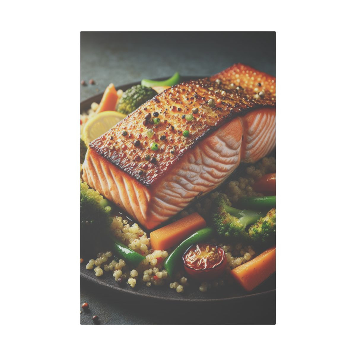 "Luscious Salmon Feast: Crispy, Tender Perfection and Vibrant Veggie Delight" - Canvas