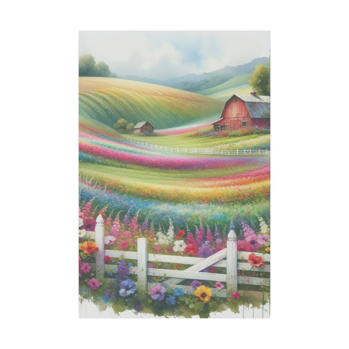 "Romantic Era Inspired Countryside and Barn Serene Watercolor Canvas" - Canvas