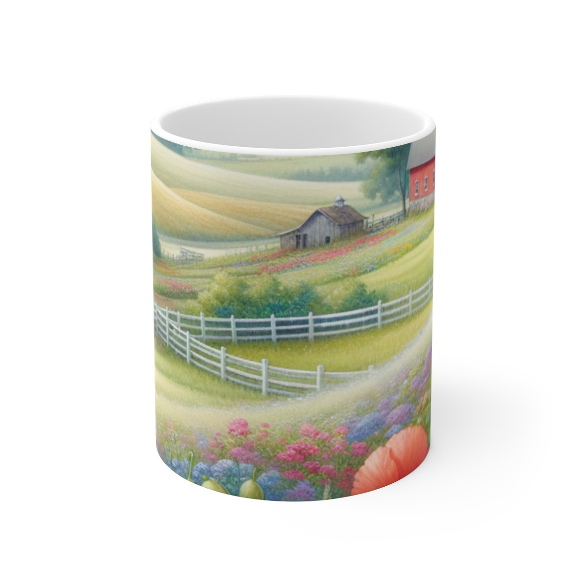 Serene Watercolor Countryside Scene, Pastoral Beauty Mug - Mugs
