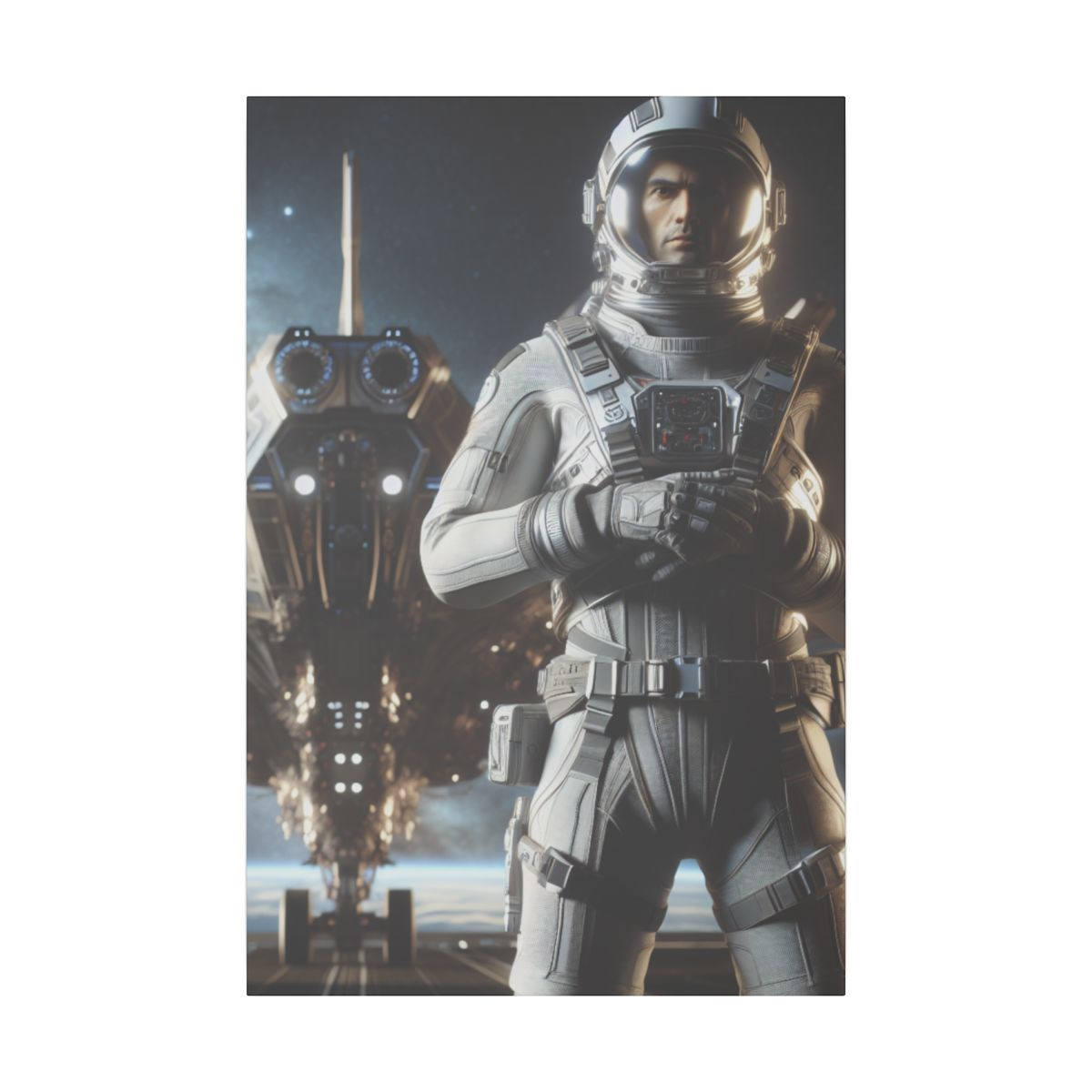 "Futuristic Odyssey: South Asian Astronaut and Sleek Spaceship, Ready for Adventure" - Canvas