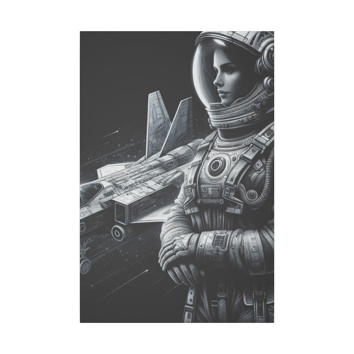 "Spacebound Valor: A Journey of a Brave Astronaut and Her Futuristic Spaceship" - Canvas