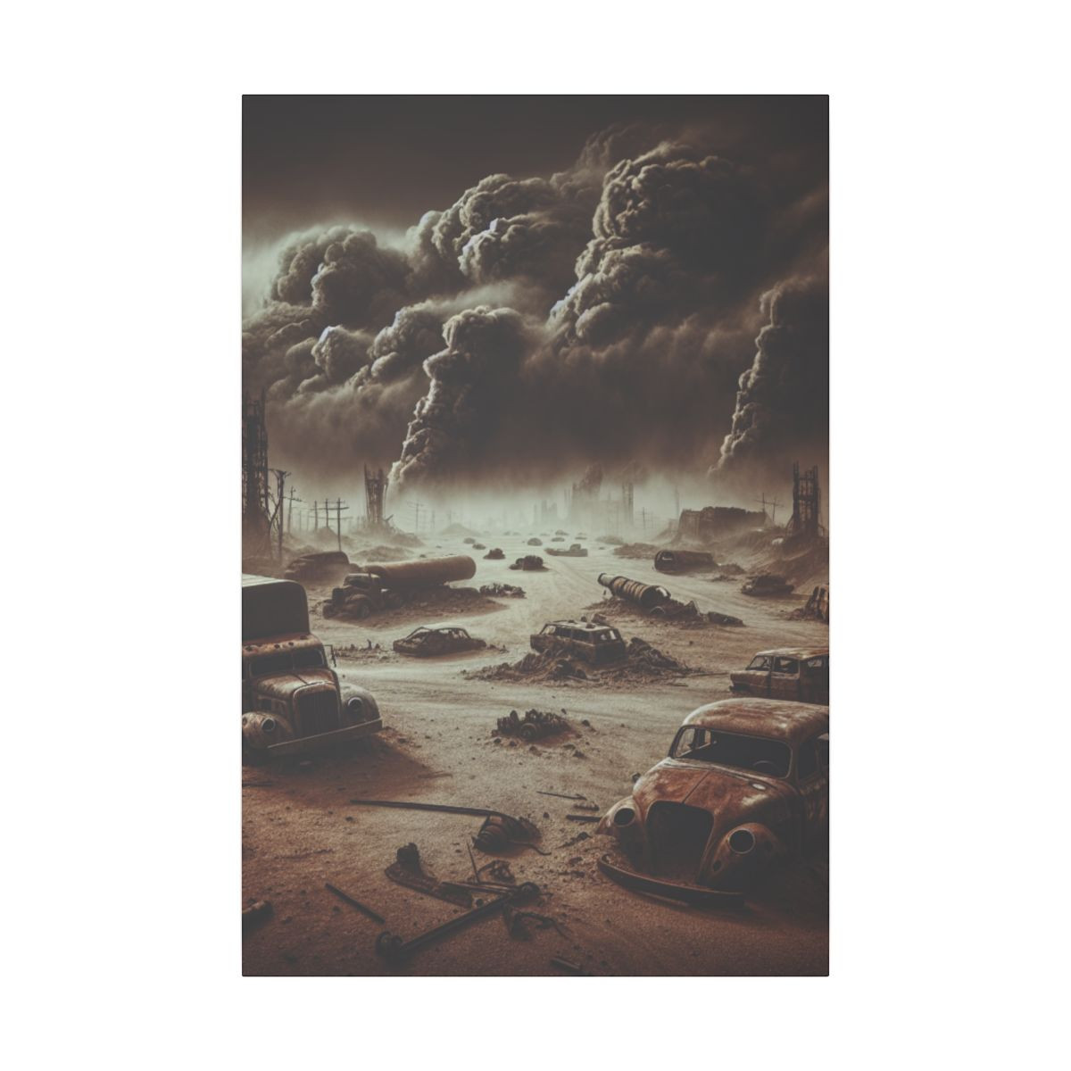 "Wasteland Whispers: Apocalyptic Desolation and Recycled Relics on Canvas" - Canvas