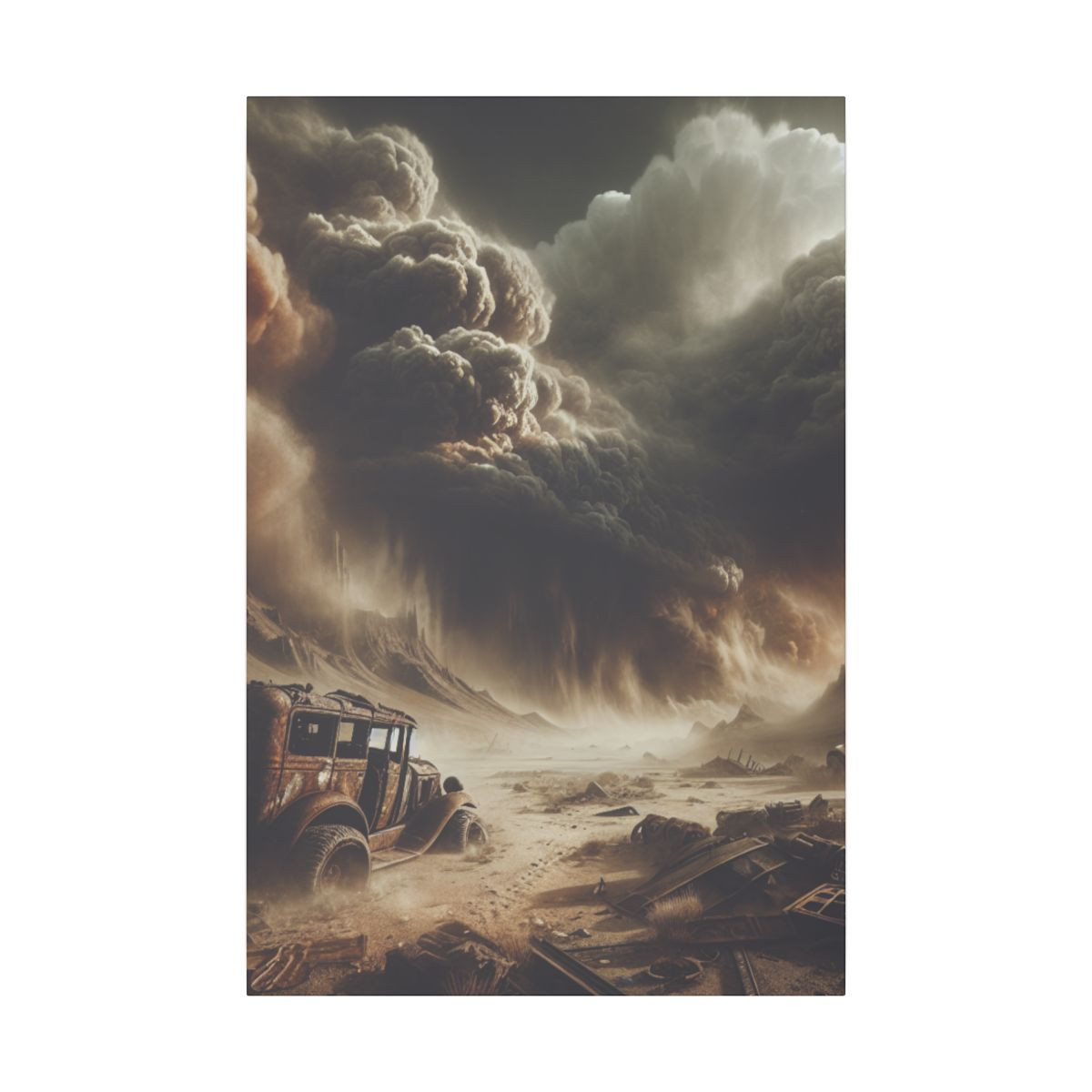 "Apocalypse Now: Embrace the End with our Gritty Wasteland Canvas Art" - Canvas