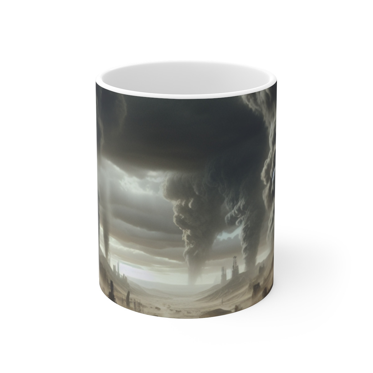 Gritty Apocalypse: Uninhabitable Wasteland Scene on a Bold, Theatrical Mug - Mugs