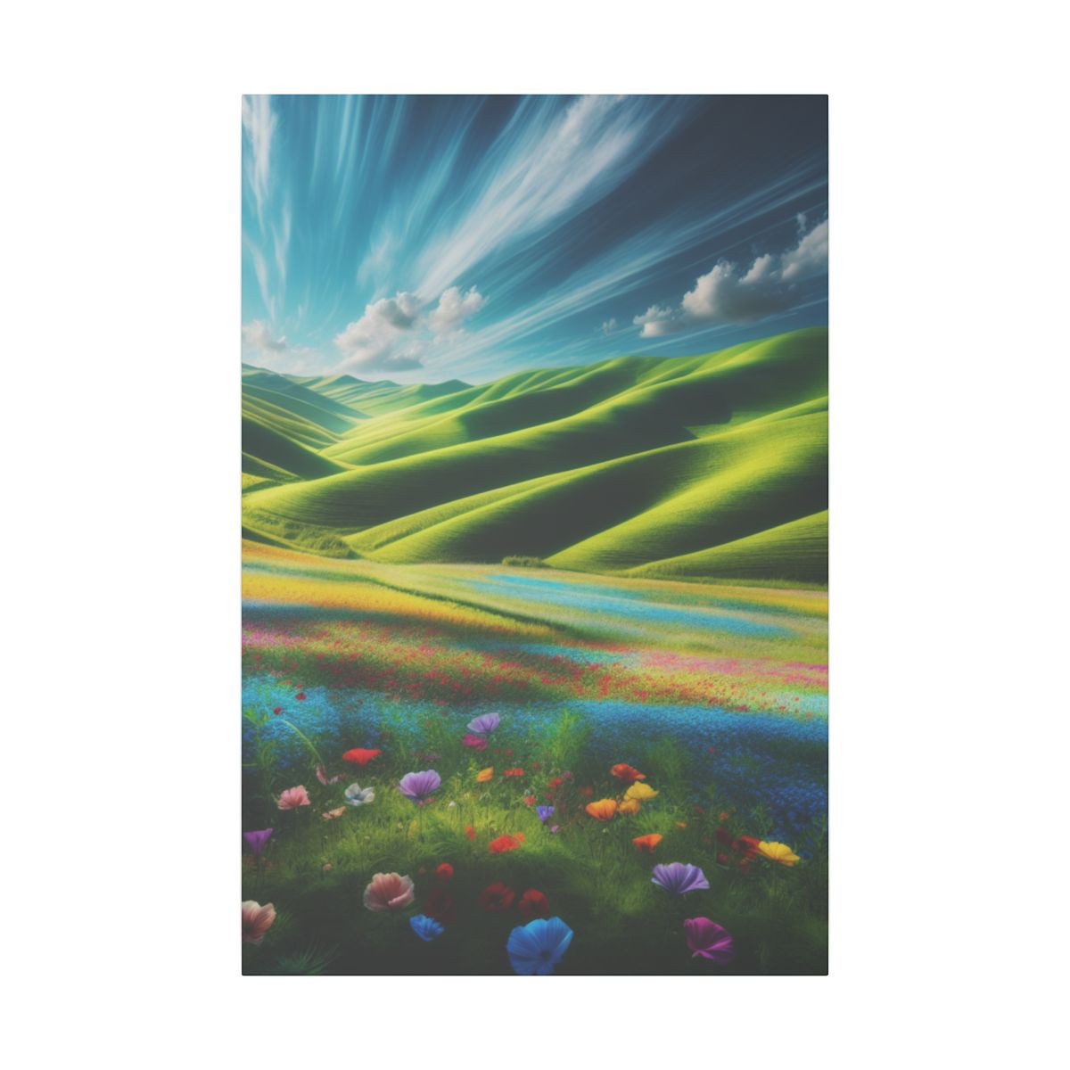 "Serene Harmony: Springtime Blues and Blossoms on Rolling Hills Canvas" - Canvas
