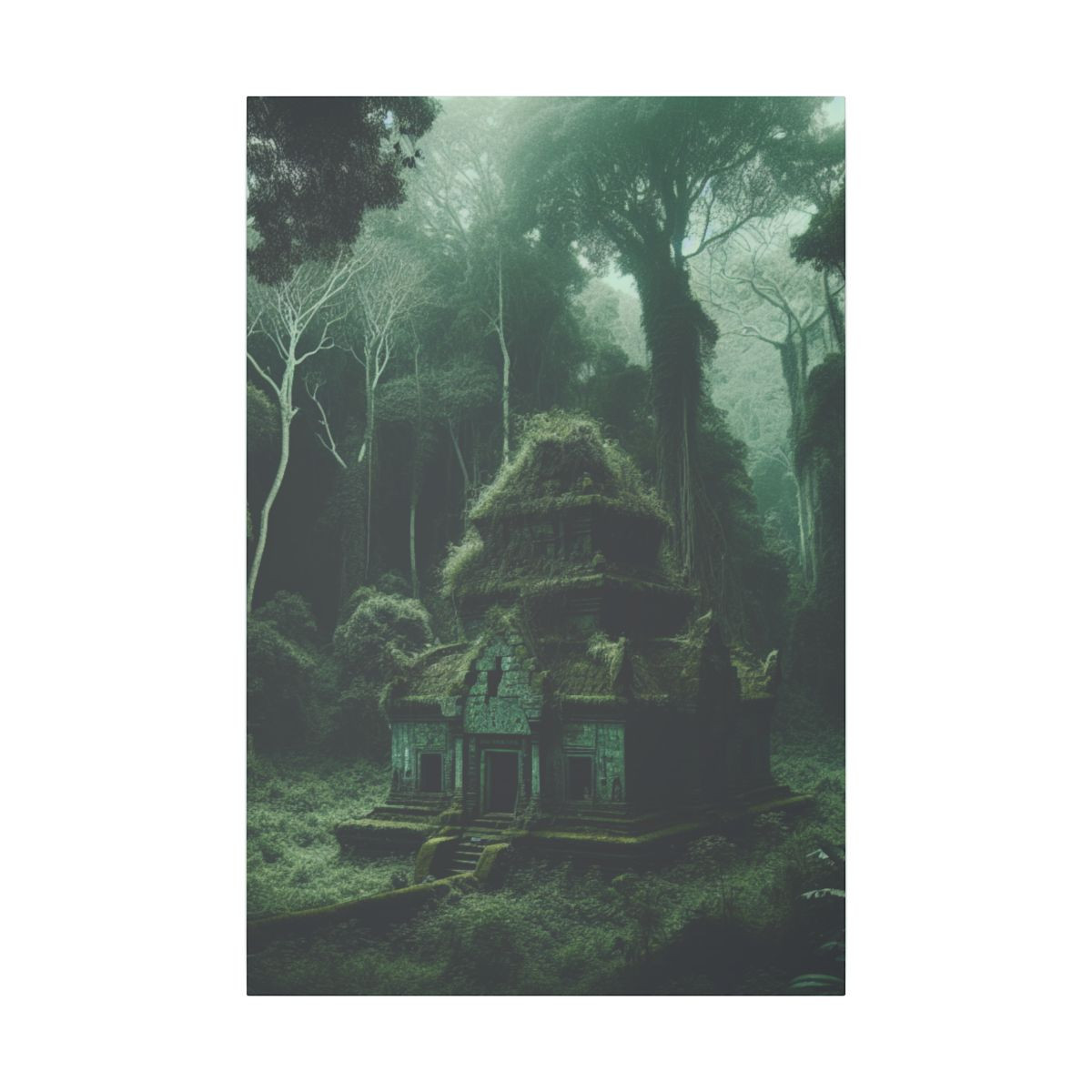 Mystic Jungle Temple: Intriguing and Atmospheric Canvas Art - Canvas