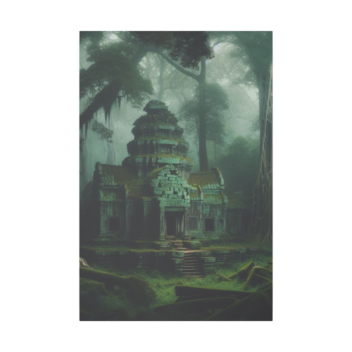 Mystic Jungle Temple: Stories Etched in Stones and Enshrouded by Greenery - Canvas