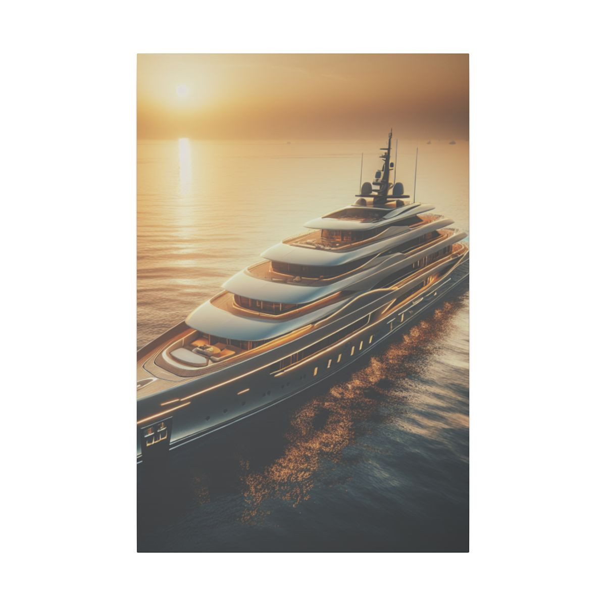 Sunset Serenity: The Majestic Yacht and the Serene, Sun-kissed Sea Canvas - Canvas