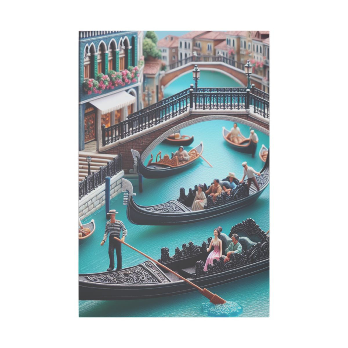 "Venetian Serenity: Colorful Canals, Cobblestone Streets, and Diverse Gondoliers Canvas" - Canvas