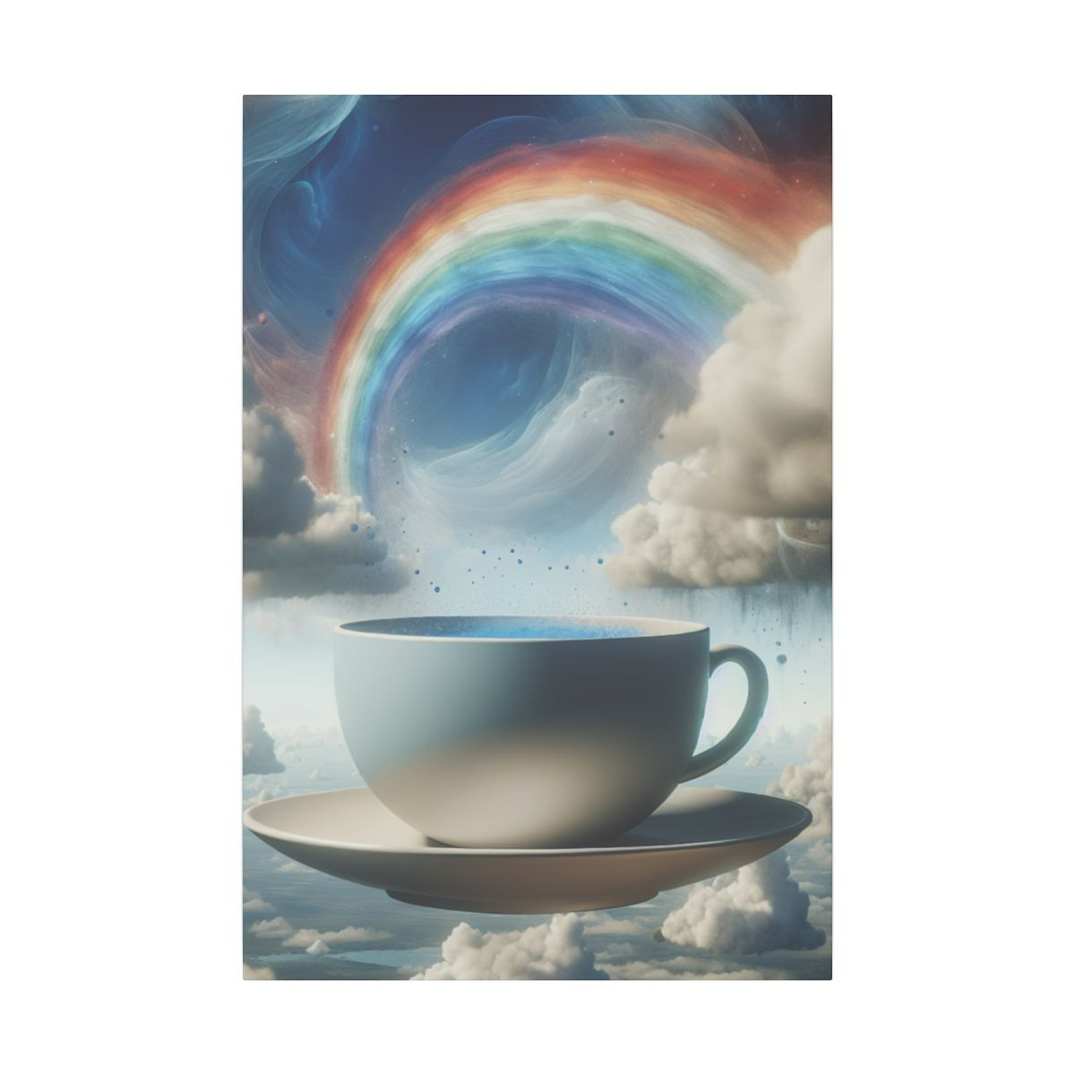 "Surreal Sky Teacup: Clouds, Rainbows and Dreamlike Wonder on Canvas" - Canvas