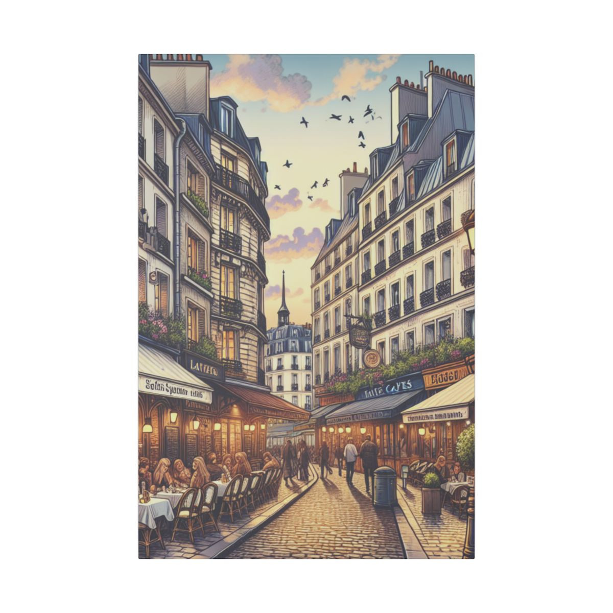 "Parisian Charm: Cozy Cafes, Romantic Streets, and Afternoon Hues Canvas" - Canvas