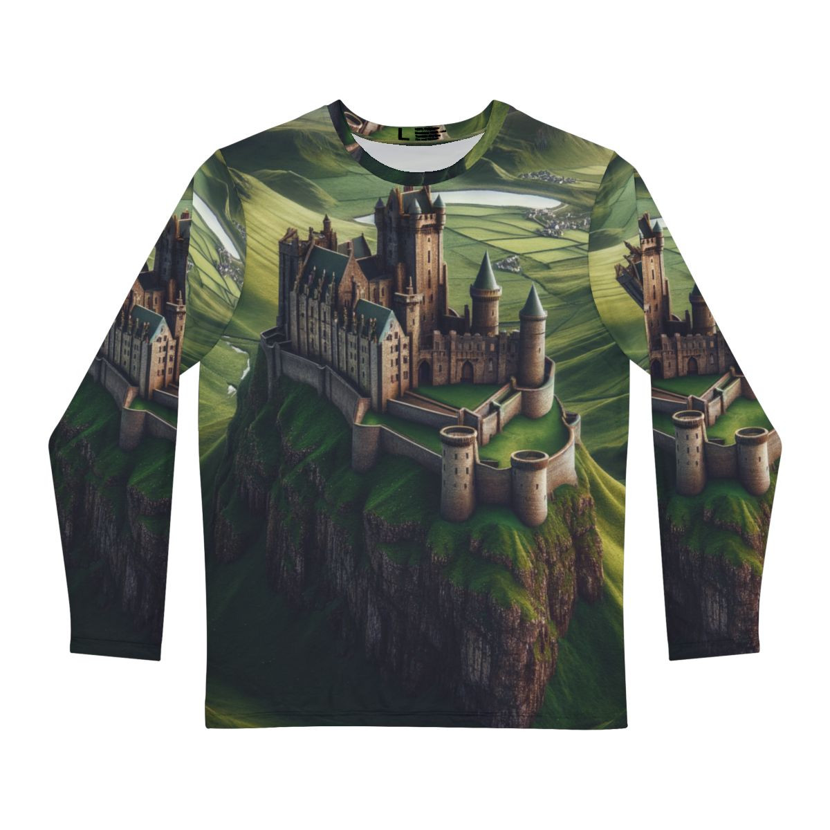 Mystique Castle on Cliff's Edge amid Rolling Green Hills - Majestic Medieval Tee - Tee