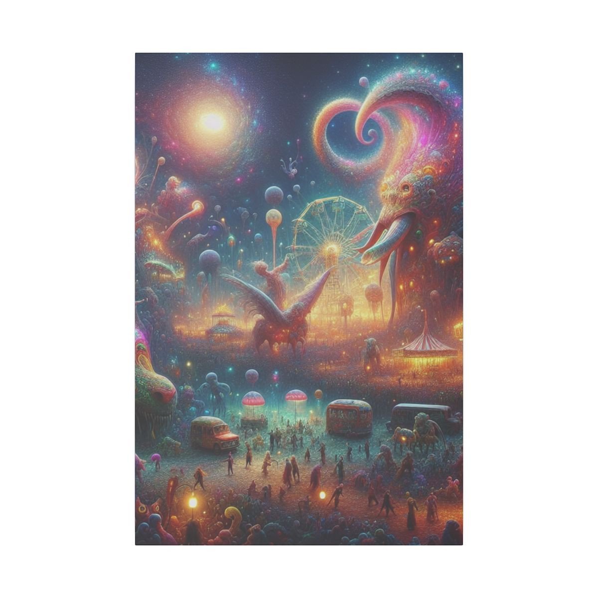 Lunar Carnival: Journey through Fantastical Lights and Mythical Beings - Canvas