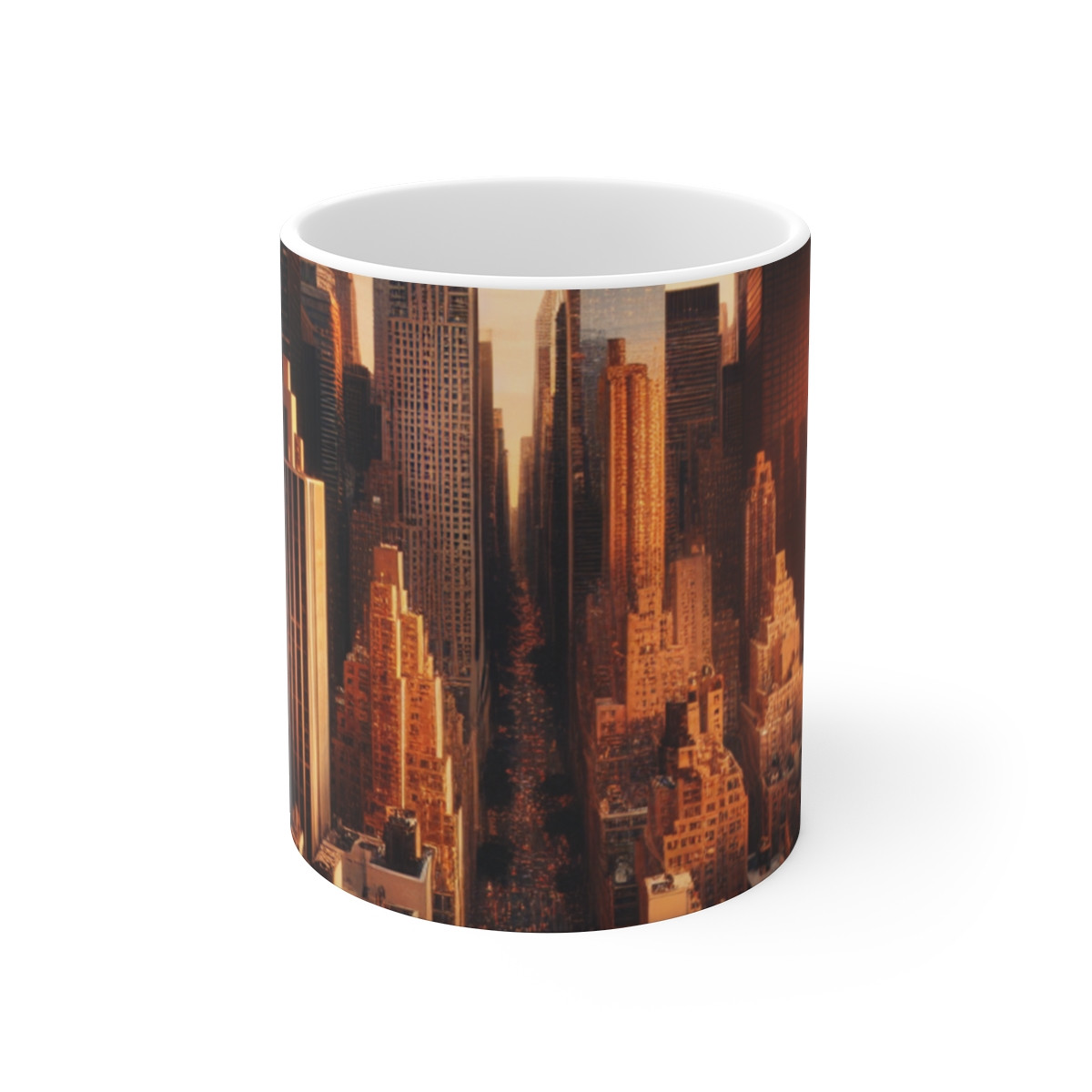 "Golden Hour Glow: New York City Skyline and Street Life on a Mug" - Mugs