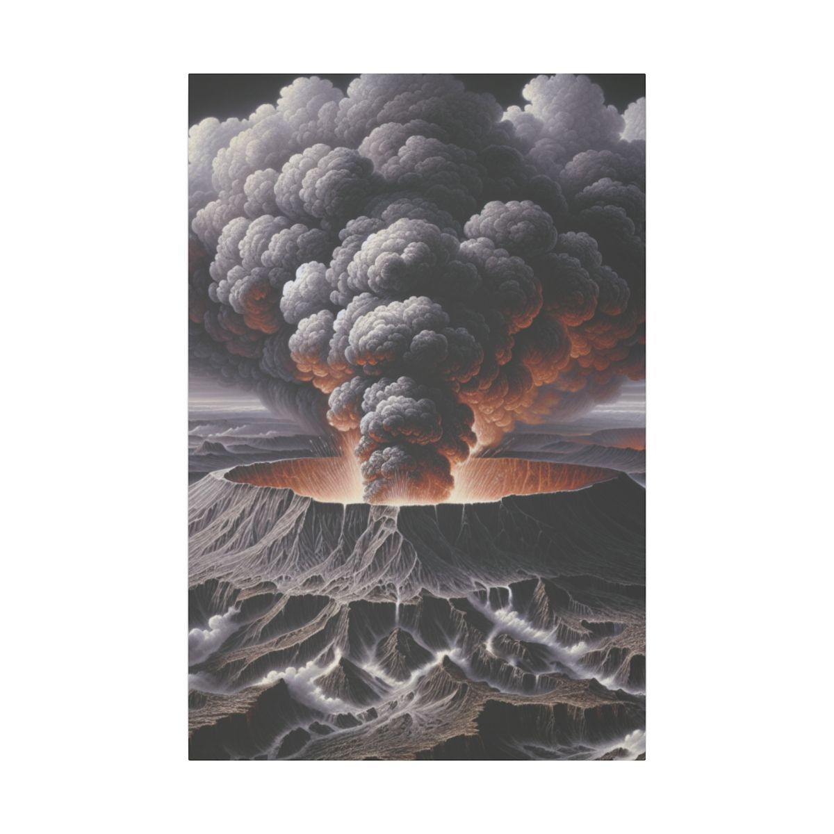 "Volcanic Fury: Lava’s Glow and Ashen Shadows on Island Terrain Canvas" - Canvas