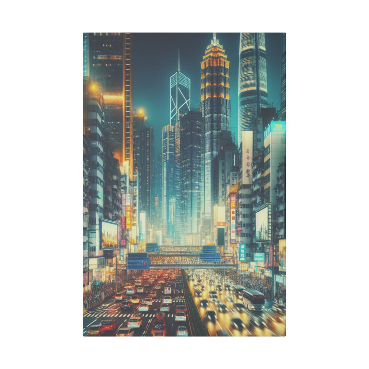 "Urban Symphony: Dazzling Cityscape, Skyscrapers, and Street Life Canvas" - Canvas