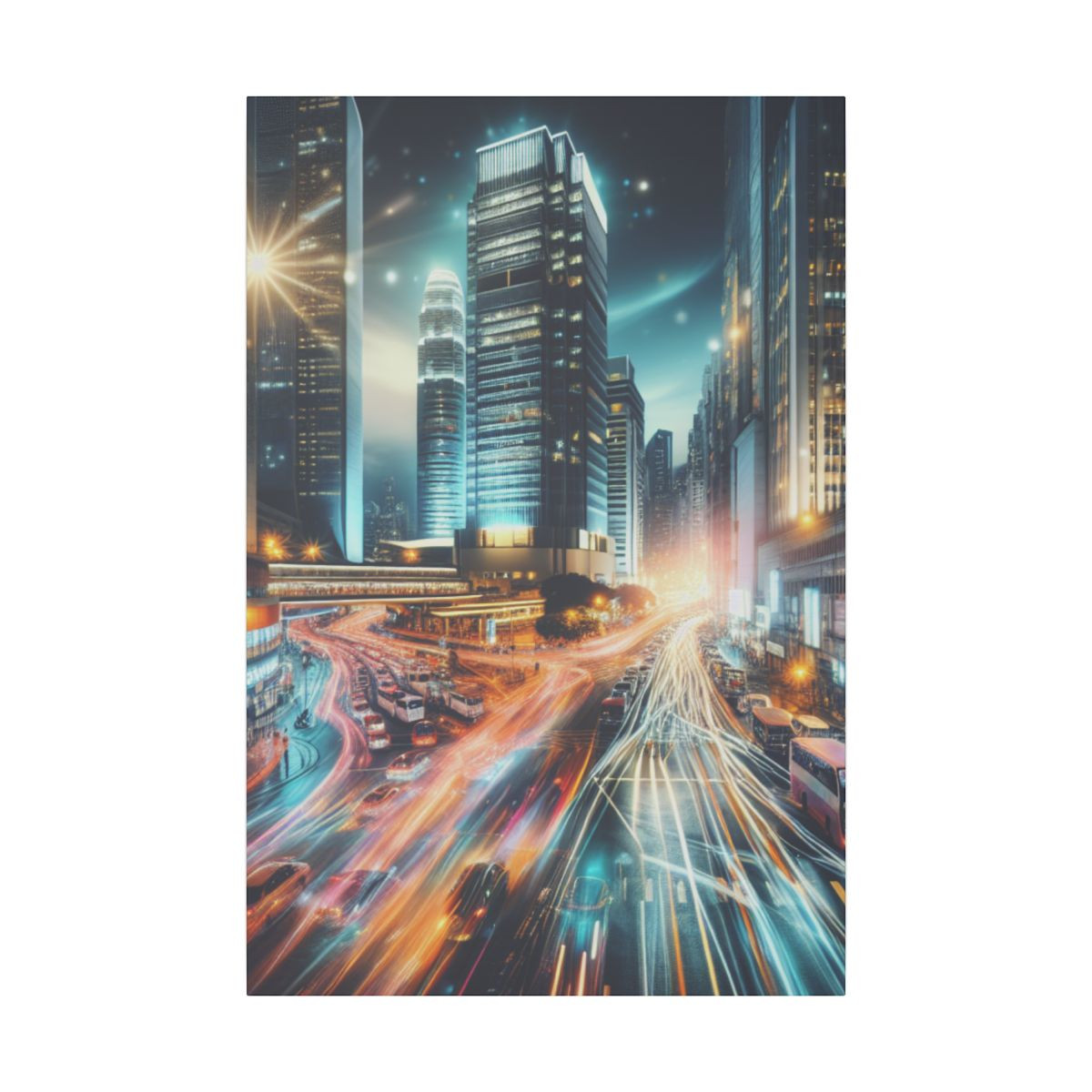 "Urban Symphony: City Lights, Traffic Rush, and Unending Skyscrapers Canvas" - Canvas