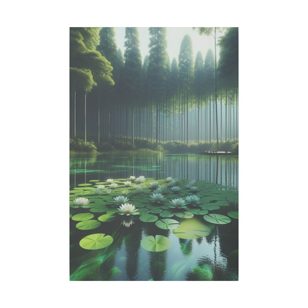 Tranquil Tree Framed Pond and Lily Garden Canvas - Canvas