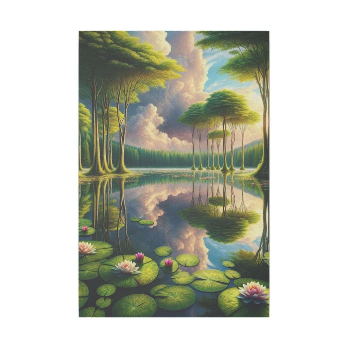 "Peaceful Pond and Dreamy Sky Canvas: Serene Landscape of Tranquil Nature" - Canvas