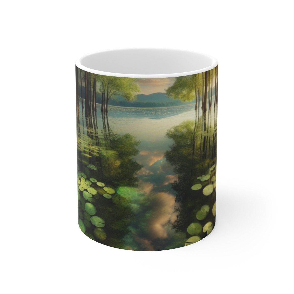Serenity Pond: Reflective Waters and Scenic Retreat on a Delicate Lily Pad Mug - Mugs