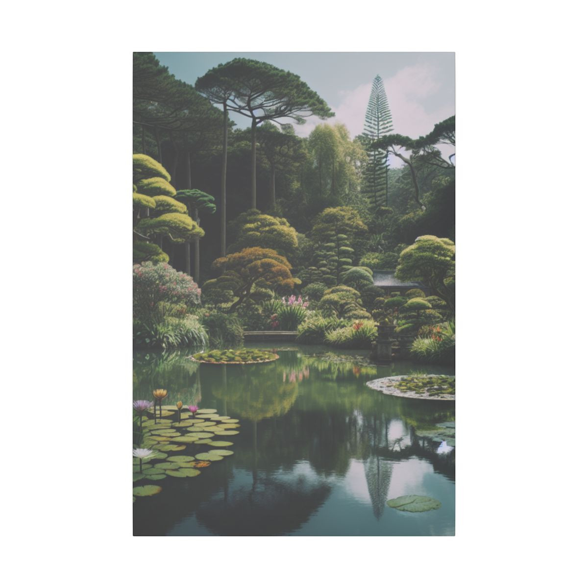 Serene Forest Pond Reflection: A Lush Landscape Canvas Artwork - Canvas