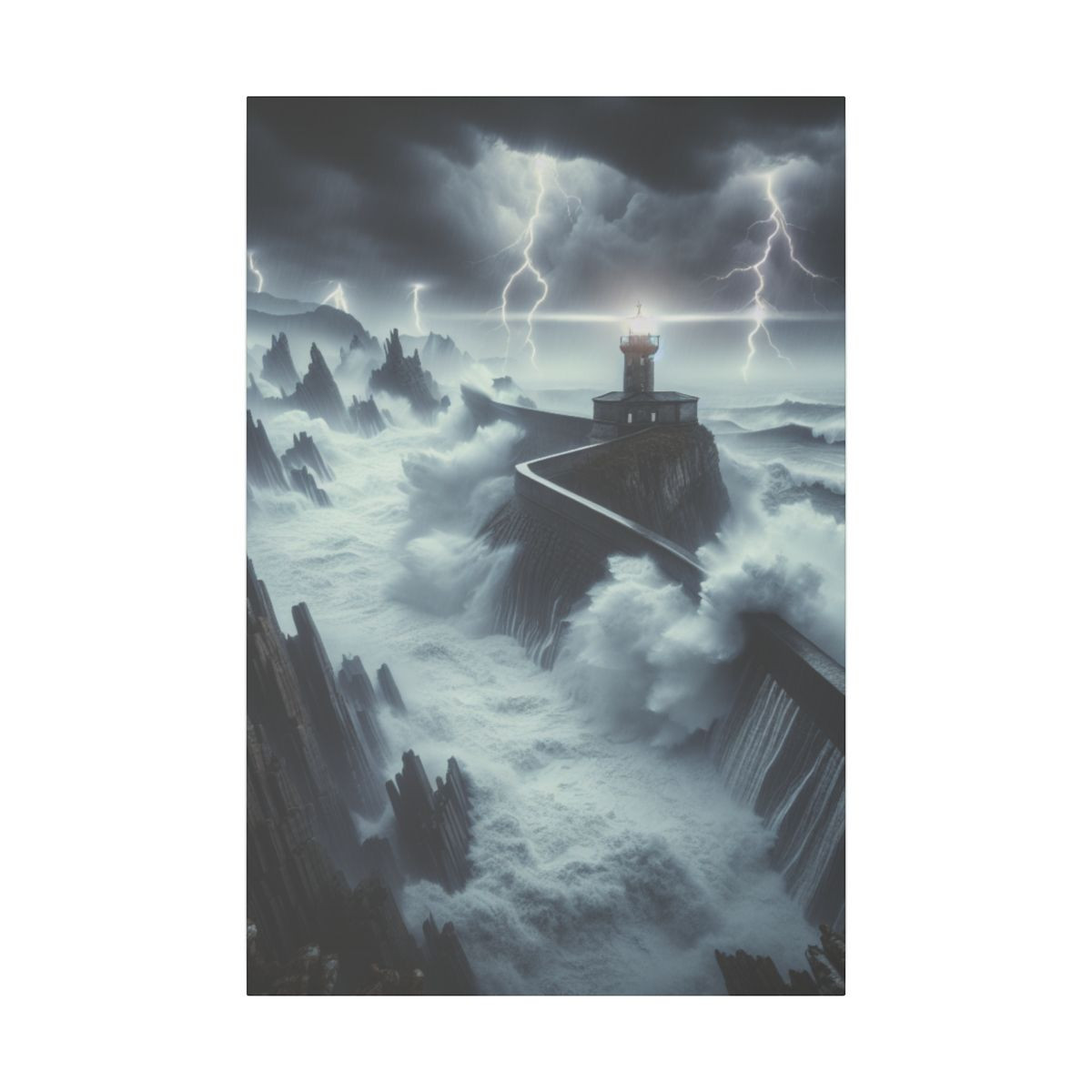 Stormy Solitude: Unyielding Lighthouse Amidst Nature's Dramatic Dance - Canvas