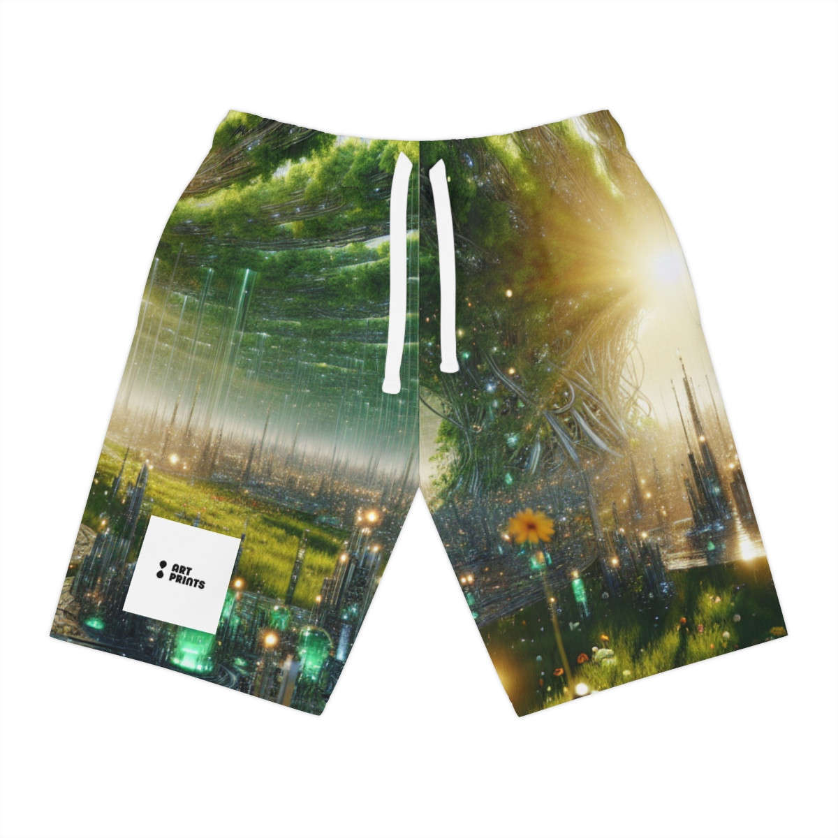 AOP Logo-Emblazoned Athletic Long Shorts