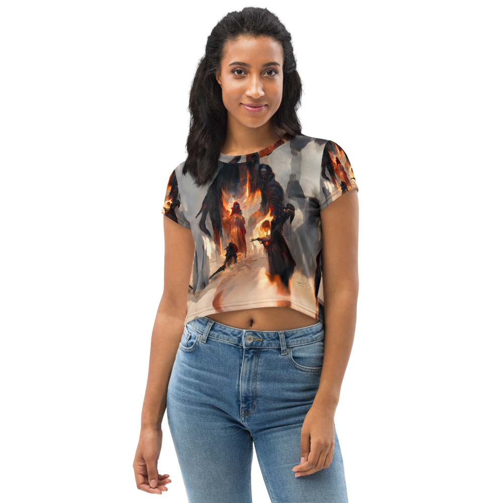 "Fear Before the March of Flames" - Neomy Art Merch (All-Over Print Crop Tee)