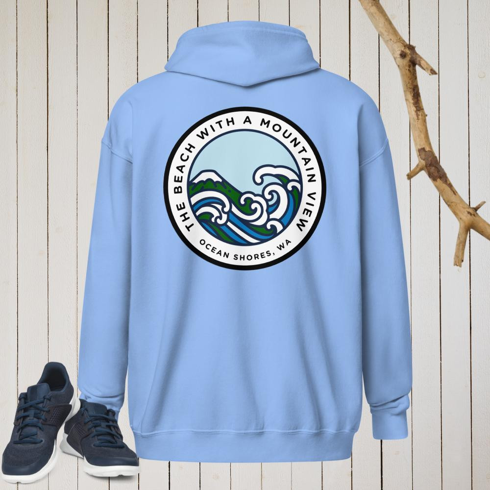 The Beach with a Mountain View Zip Up Hoodie- Ocean Shores, WA