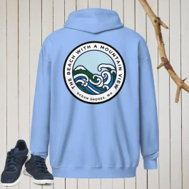 The Beach with a Mountain View Zip Up Hoodie- Ocean Shores, WA