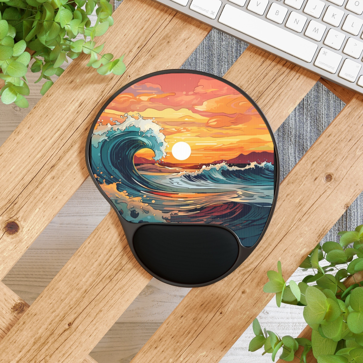 Wave Sunset Mouse Pad With Wrist Rest
