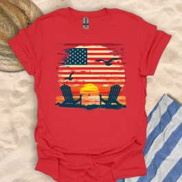 American Flag Sunset Beach Chair View