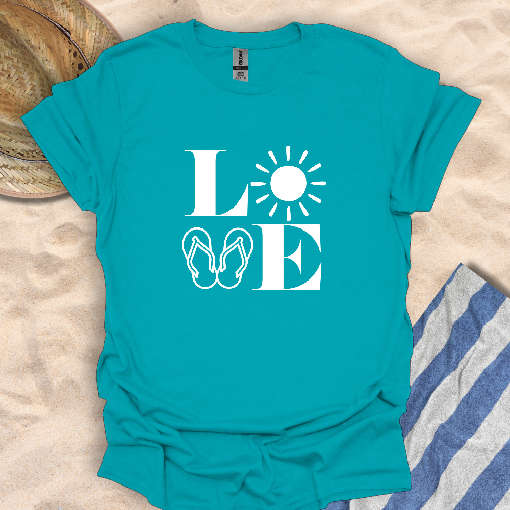 White LOVE the Beach Icon - Sun & FlipFlops! TShirt