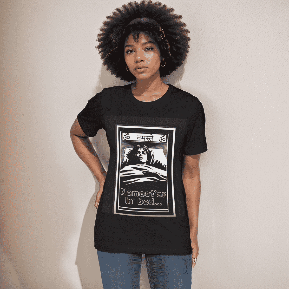 Namast'ay in Bed Womens Funny T-Shirt - Tee