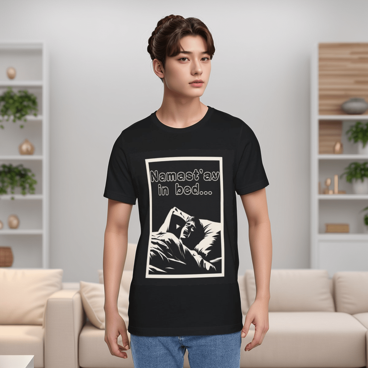 Namast'ay in Bed Mens Funny T-Shirt - Tee