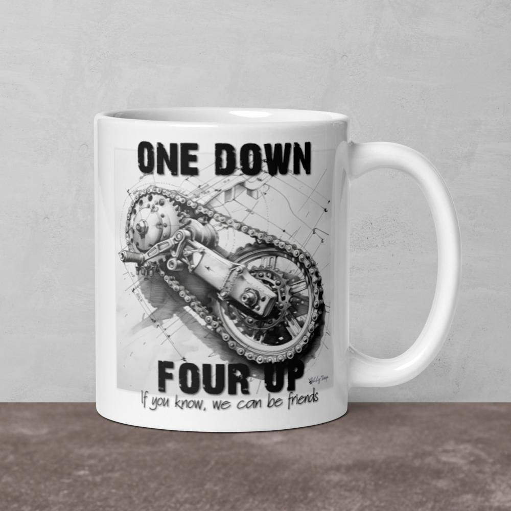 One Down Four Up - White glossy mug
