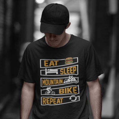 Funny Mountain Bike Tshirt - Eat Mountain Bike Sleep Repeat