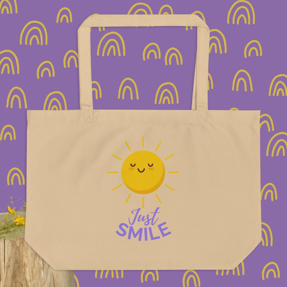 Just Smile Large Organic Tote Bag
