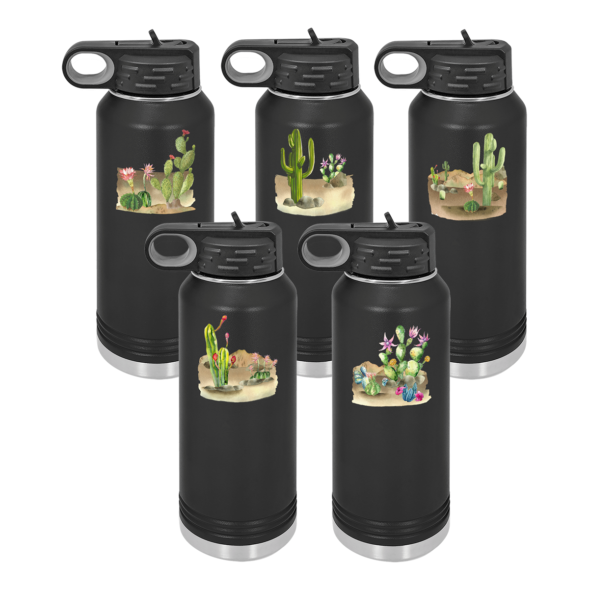 Desert Themed Water Bottle 32 oz, Black