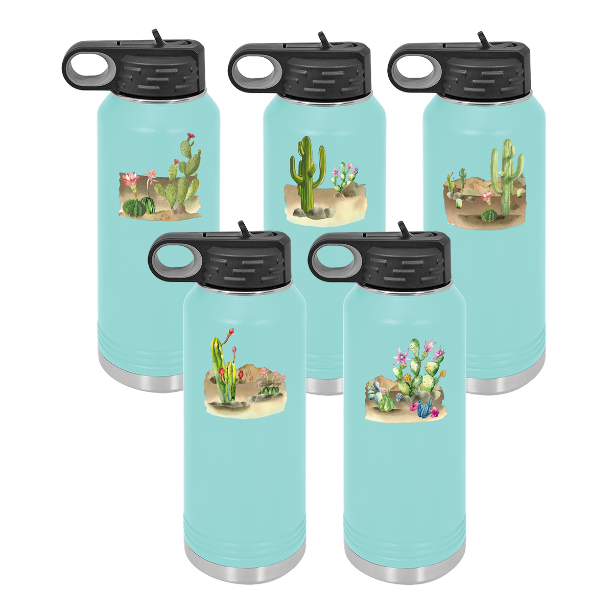 Desert Themed Water Bottle 32 oz, Teal