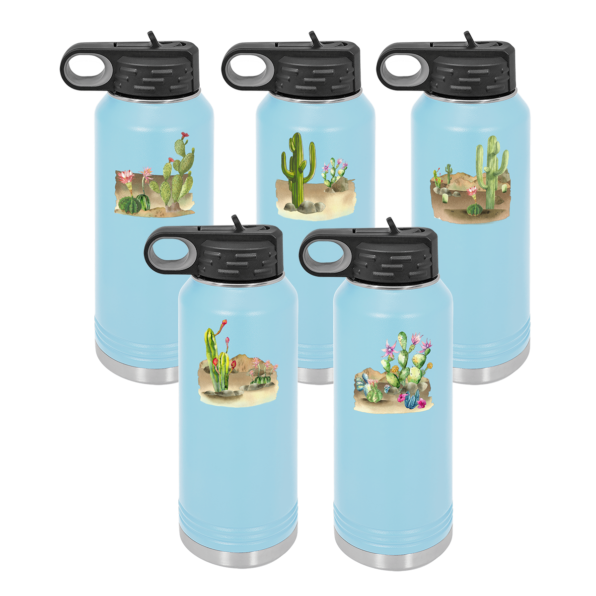 Desert Themed Water Bottle 32 oz, Light Blue