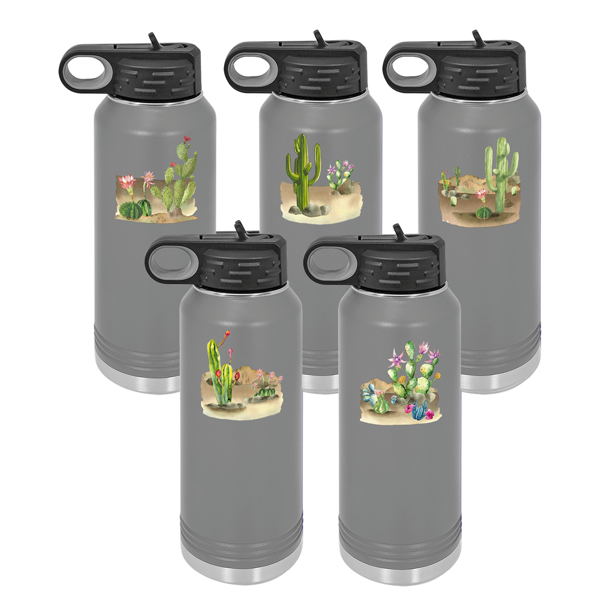 Desert Themed Water Bottle 32 oz, Gray
