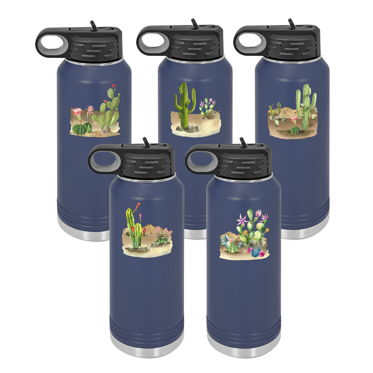 Desert Themed Water Bottle 32 oz, Navy