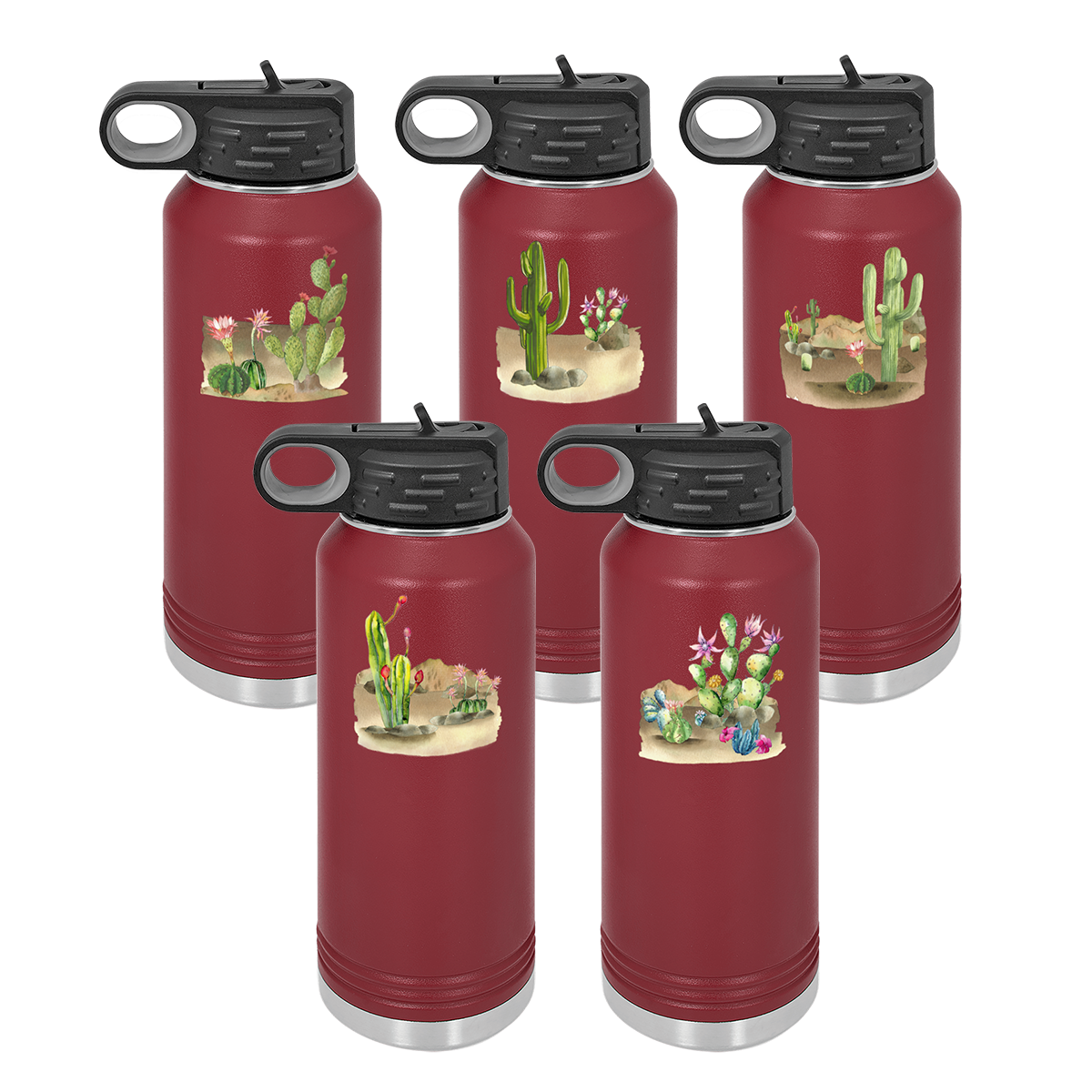 Desert Themed Water Bottle 32 oz, Maroon