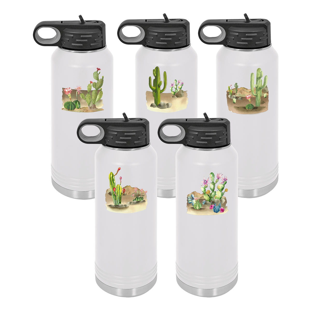 Desert Themed Water Bottle 32 oz, White